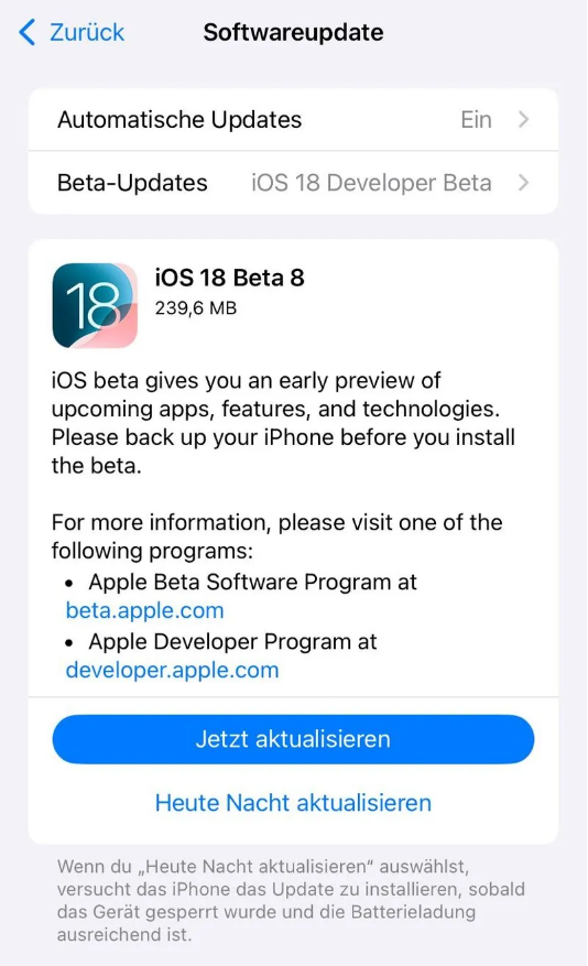 和政苹果手机维修分享苹果 iOS / iPadOS 18 开发者预览版 Beta 8 发布 